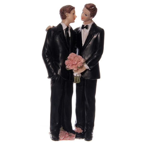 Brudepar 2 mænd med blomster 15 cm - Fun & Party