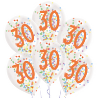 Latex ballon 30 år med konfetti 6 stk