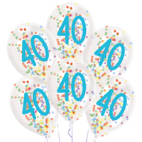 Latex ballon 40 år med konfetti 6 stk