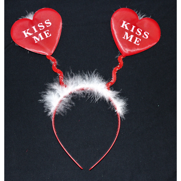 Hårbøjle med røde hjerter "KISS ME" - Fun & Party