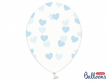 Balloner klare med lyseblå hjerter 30cm 6 stk