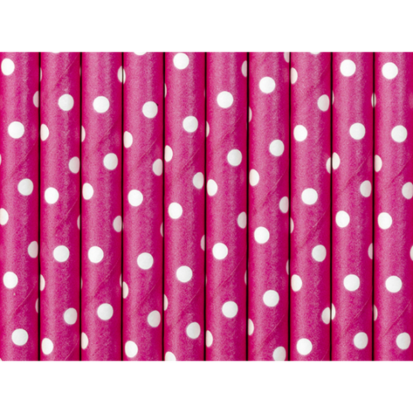 Sugerør pink med hvide prikker 19,5 cm - Fun & Party