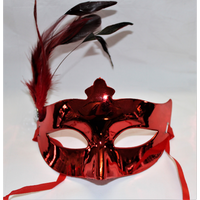Maske maskerade rød med fjer - Fun & Party