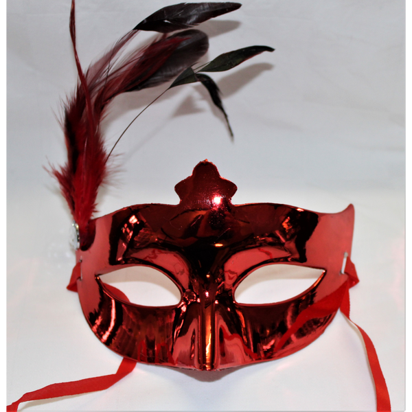 Maske maskerade rød med fjer - Fun & Party